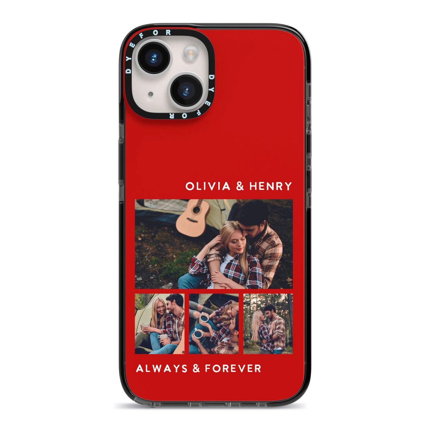 Couples Photo Collage Personalised iPhone 14 Black Impact Case on Silver phone