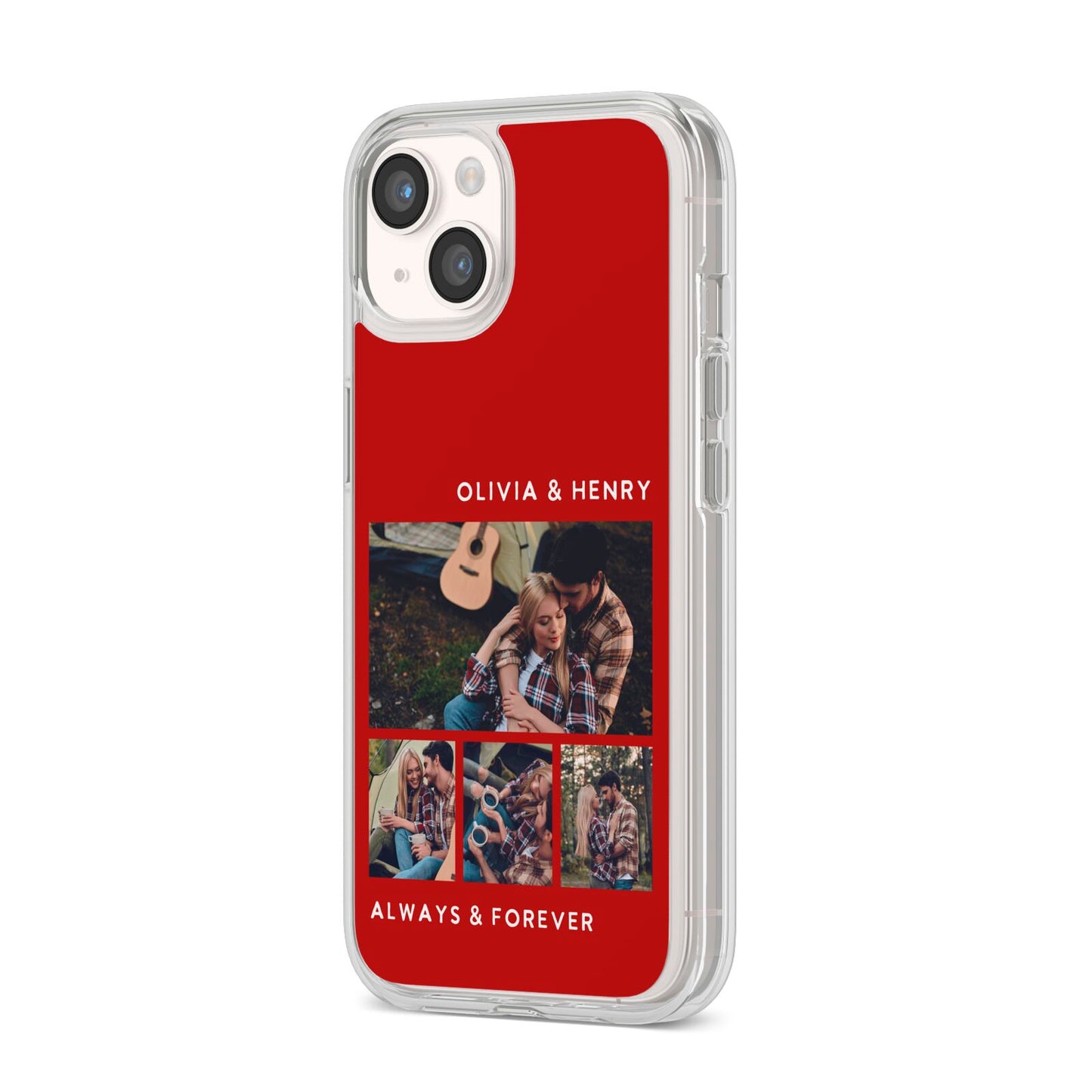 Couples Photo Collage Personalised iPhone 14 Clear Tough Case Starlight Angled Image