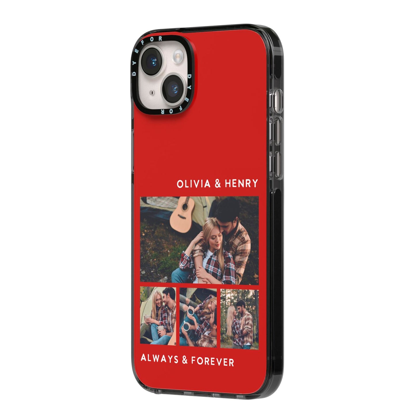 Couples Photo Collage Personalised iPhone 14 Plus Black Impact Case Side Angle on Silver phone