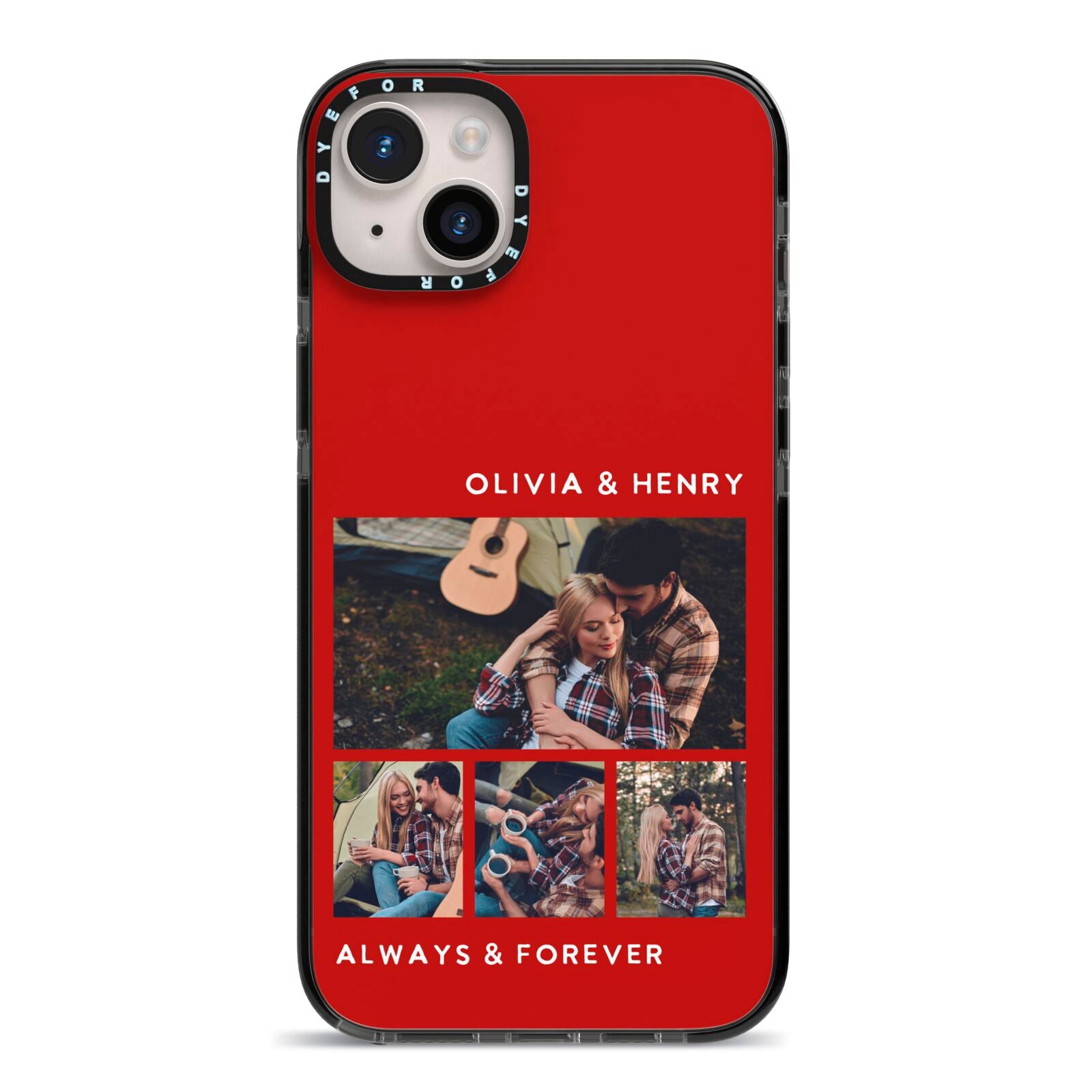 Couples Photo Collage Personalised iPhone 14 Plus Black Impact Case on Silver phone