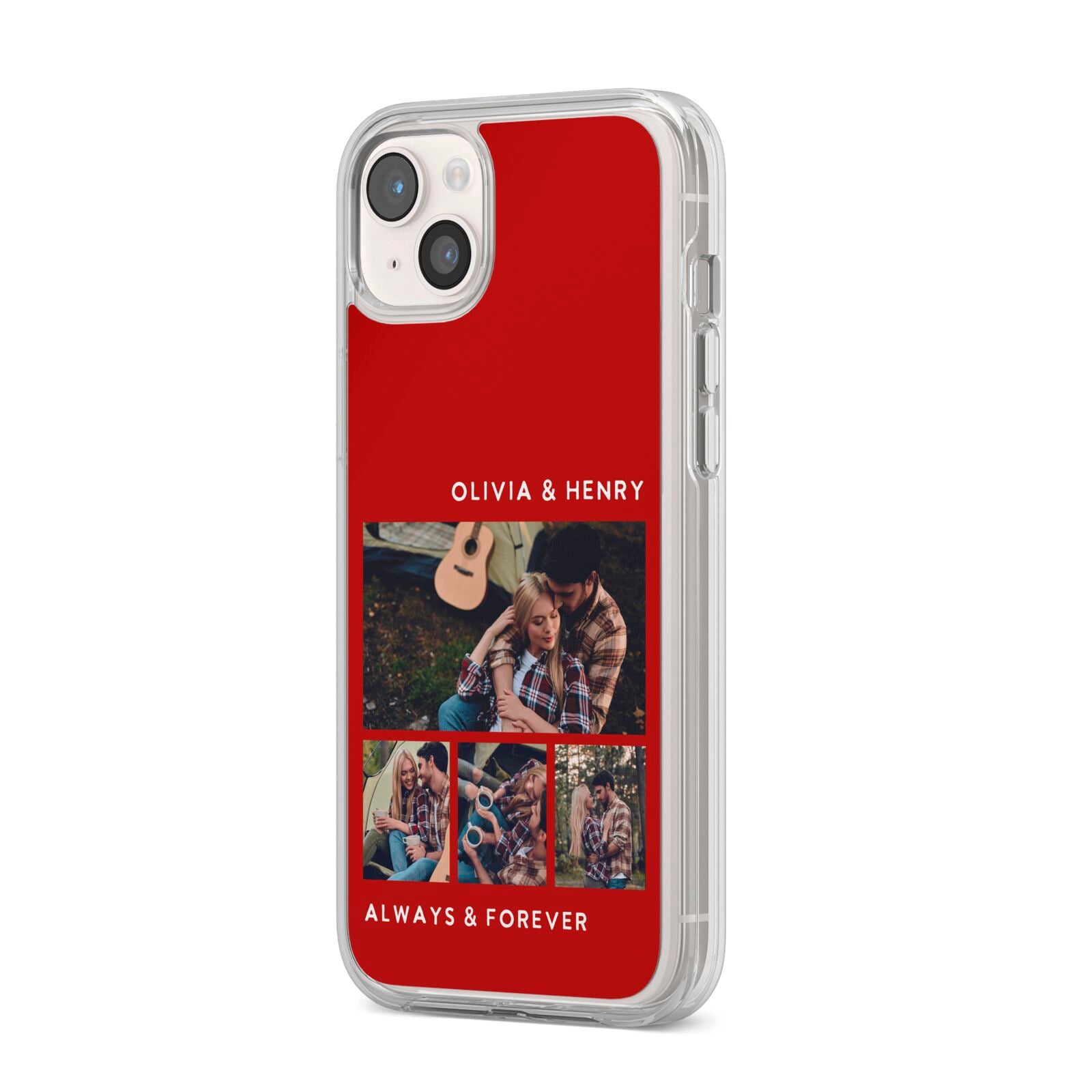 Couples Photo Collage Personalised iPhone 14 Plus Clear Tough Case Starlight Angled Image