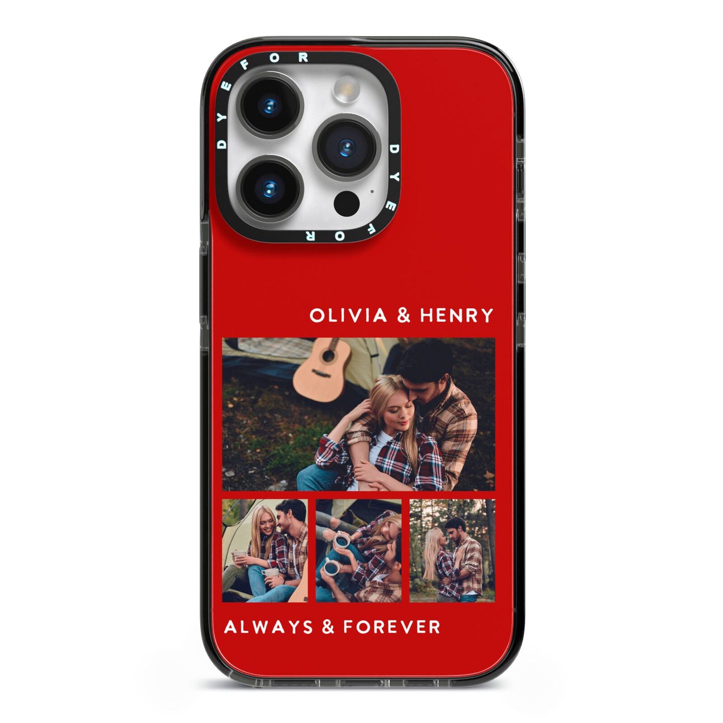 Couples Photo Collage Personalised iPhone 14 Pro Black Impact Case on Silver phone