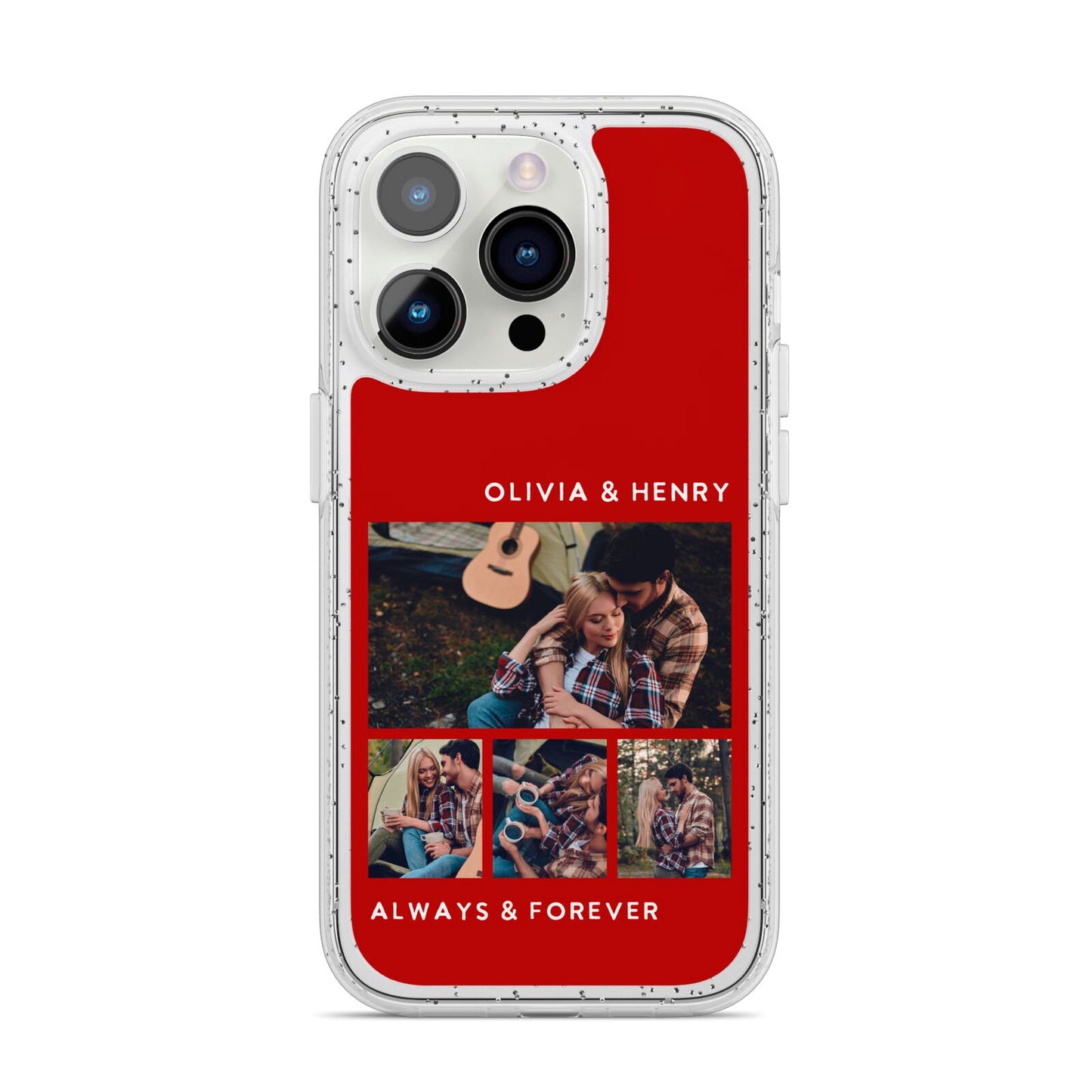 Couples Photo Collage Personalised iPhone 14 Pro Glitter Tough Case Silver