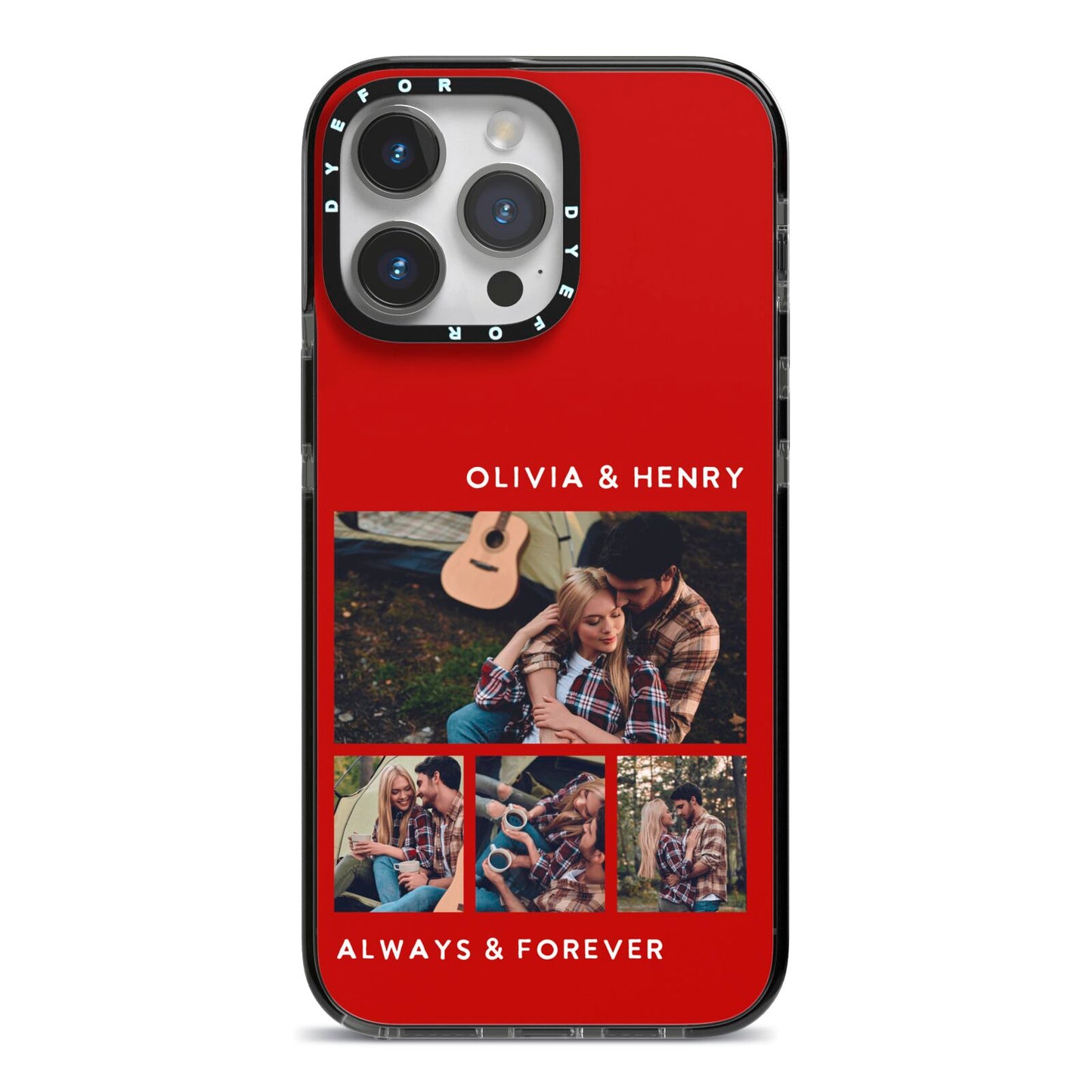 Couples Photo Collage Personalised iPhone 14 Pro Max Black Impact Case on Silver phone