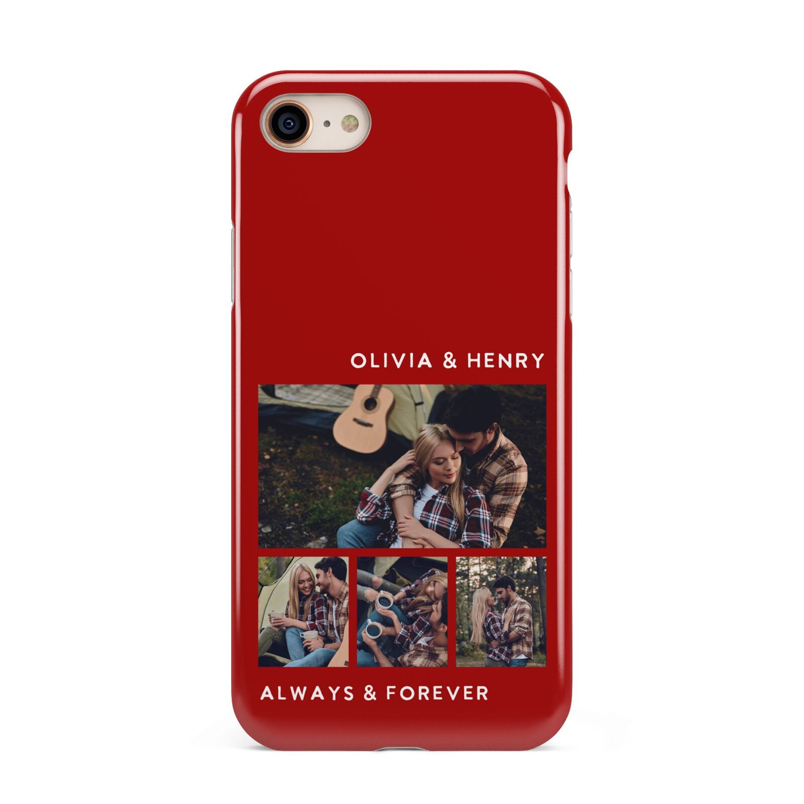 Couples Photo Collage Personalised iPhone 8 3D Tough Case on Gold Phone