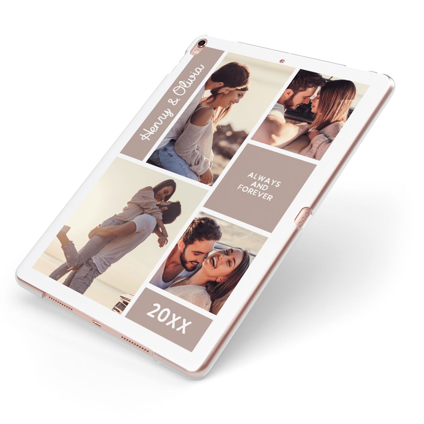 Couples Valentine Photo Collage Personalised Apple iPad Case on Rose Gold iPad Side View