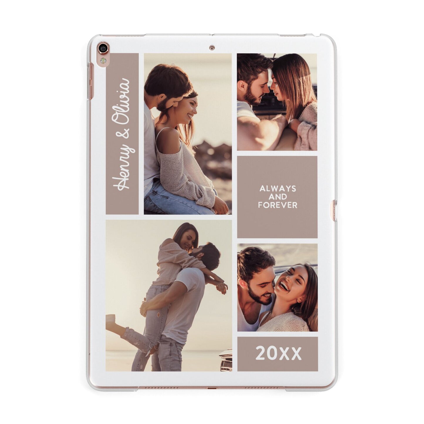 Couples Valentine Photo Collage Personalised Apple iPad Rose Gold Case