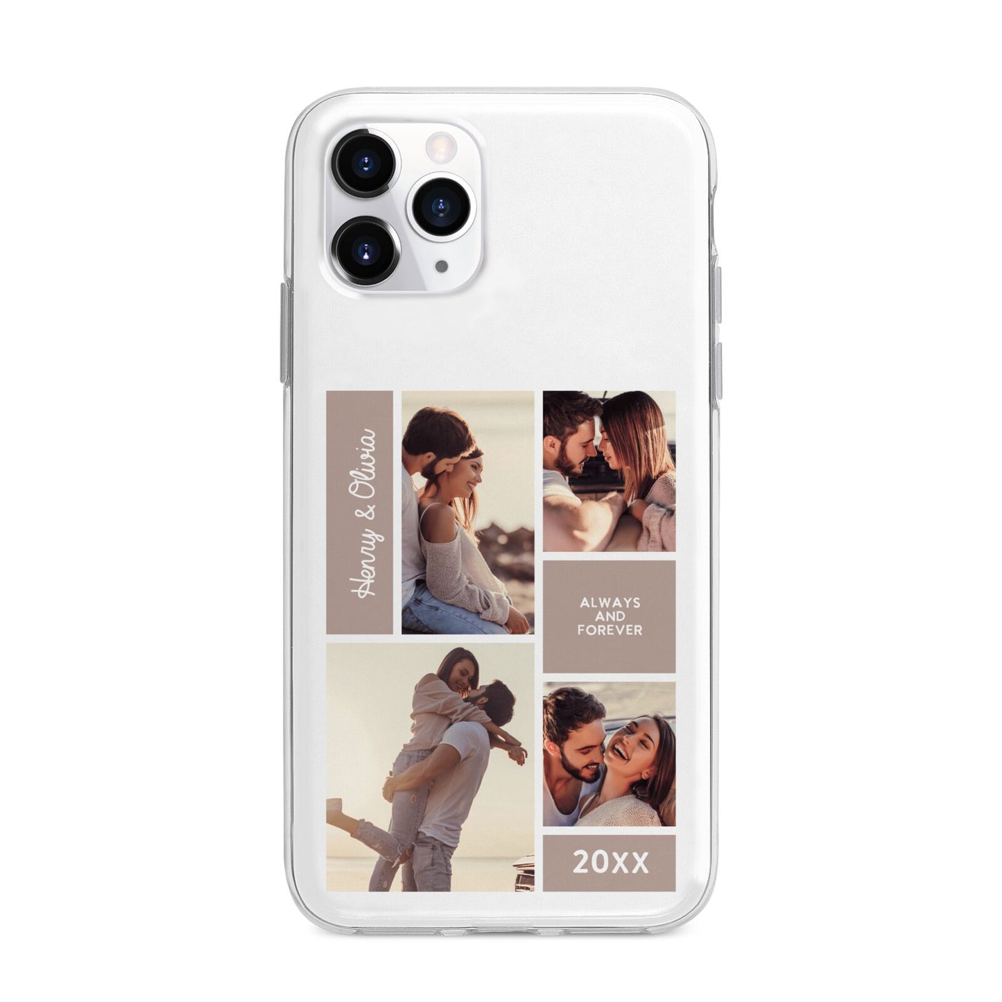 Couples Valentine Photo Collage Personalised Apple iPhone 11 Pro Max in Silver with Bumper Case