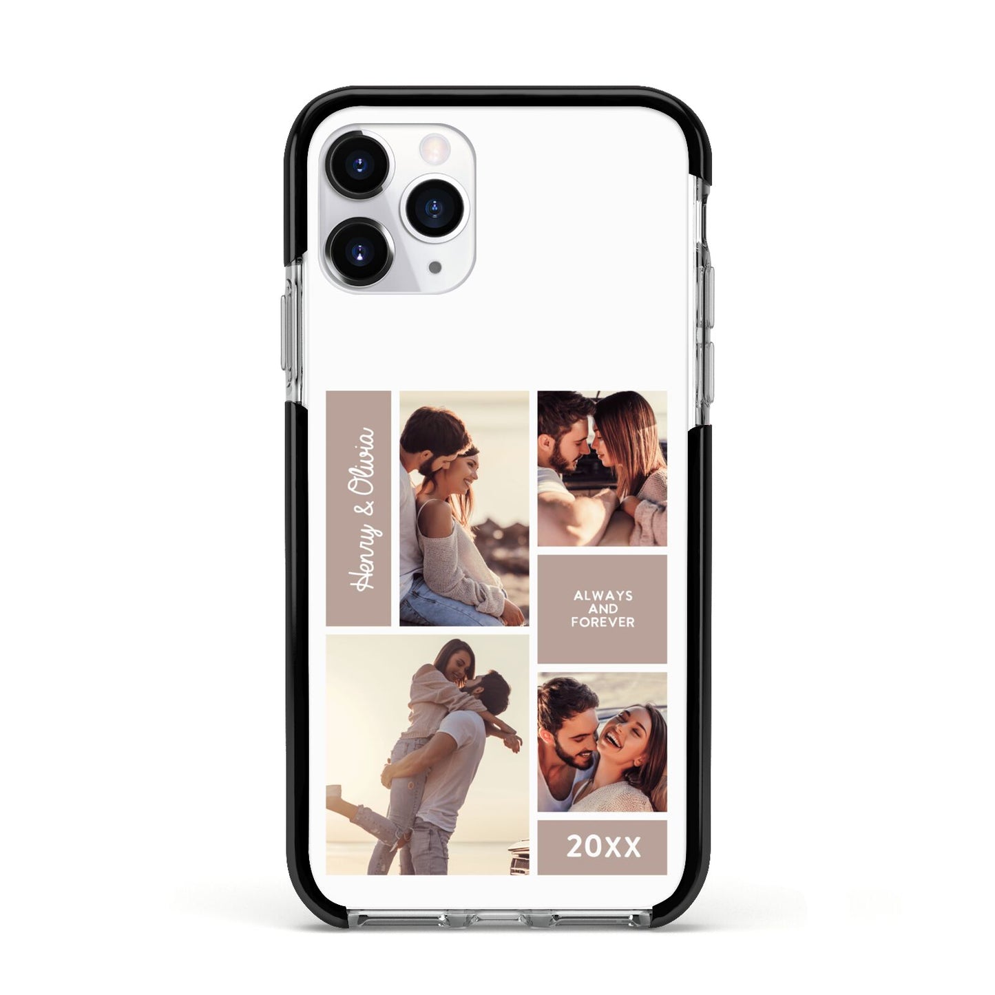 Couples Valentine Photo Collage Personalised Apple iPhone 11 Pro in Silver with Black Impact Case