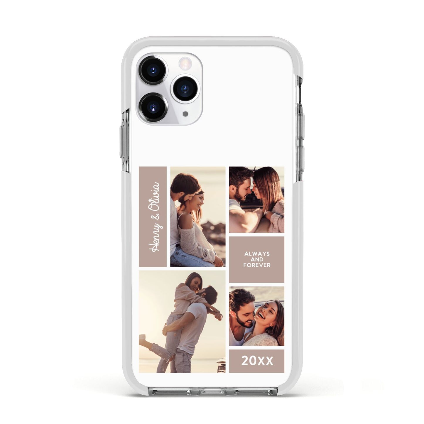 Couples Valentine Photo Collage Personalised Apple iPhone 11 Pro in Silver with White Impact Case