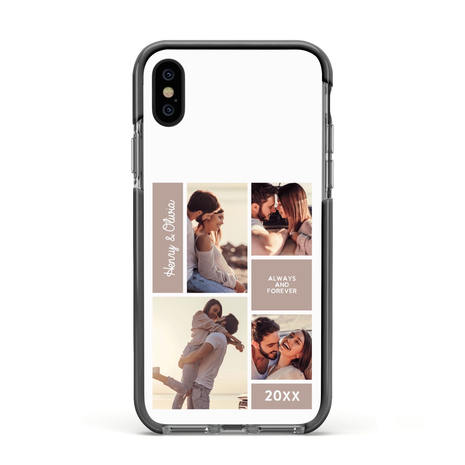 Couples Valentine Photo Collage Personalised Apple iPhone Xs Impact Case Black Edge on Black Phone