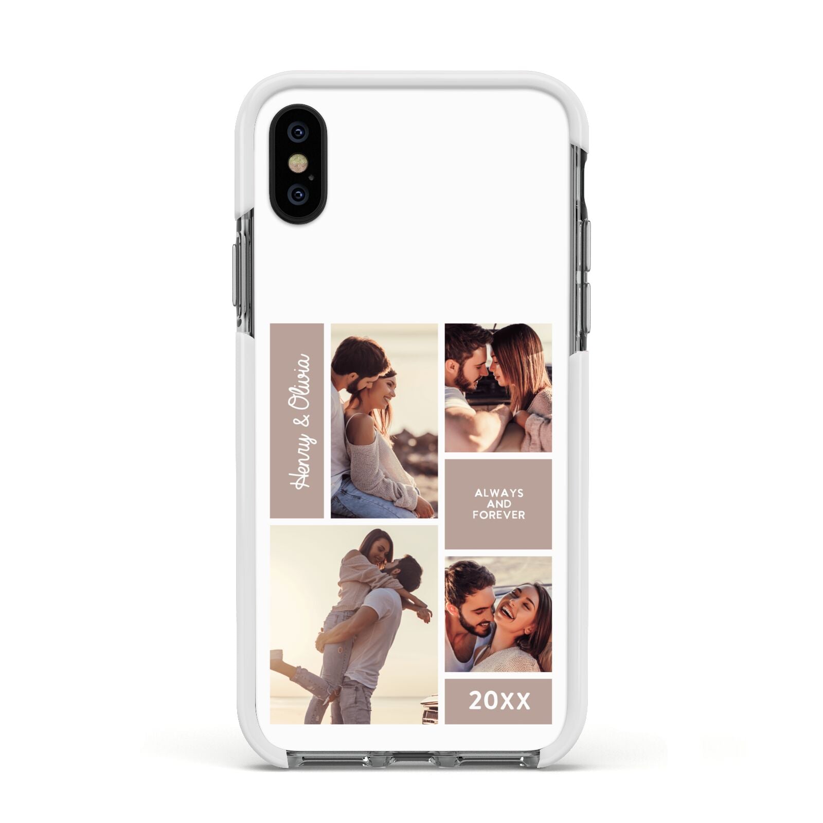 Couples Valentine Photo Collage Personalised Apple iPhone Xs Impact Case White Edge on Black Phone
