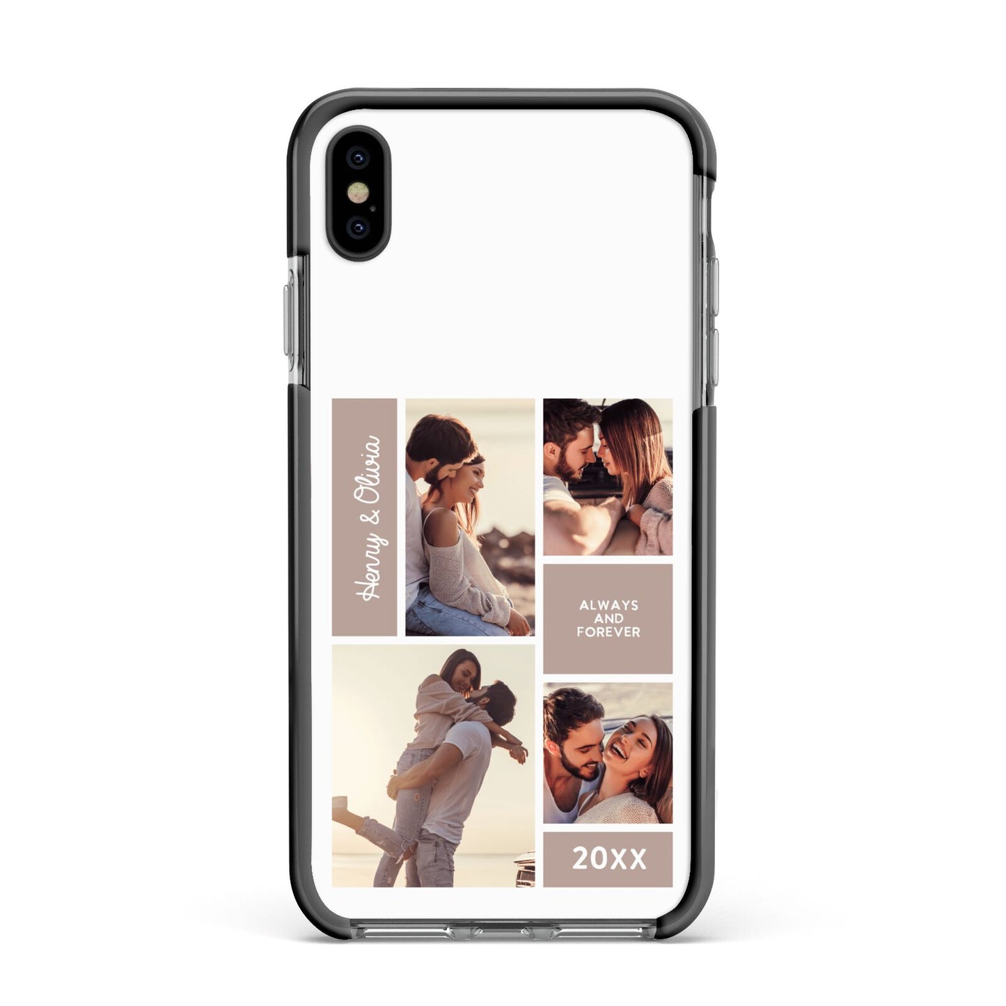 Couples Valentine Photo Collage Personalised Apple iPhone Xs Max Impact Case Black Edge on Black Phone