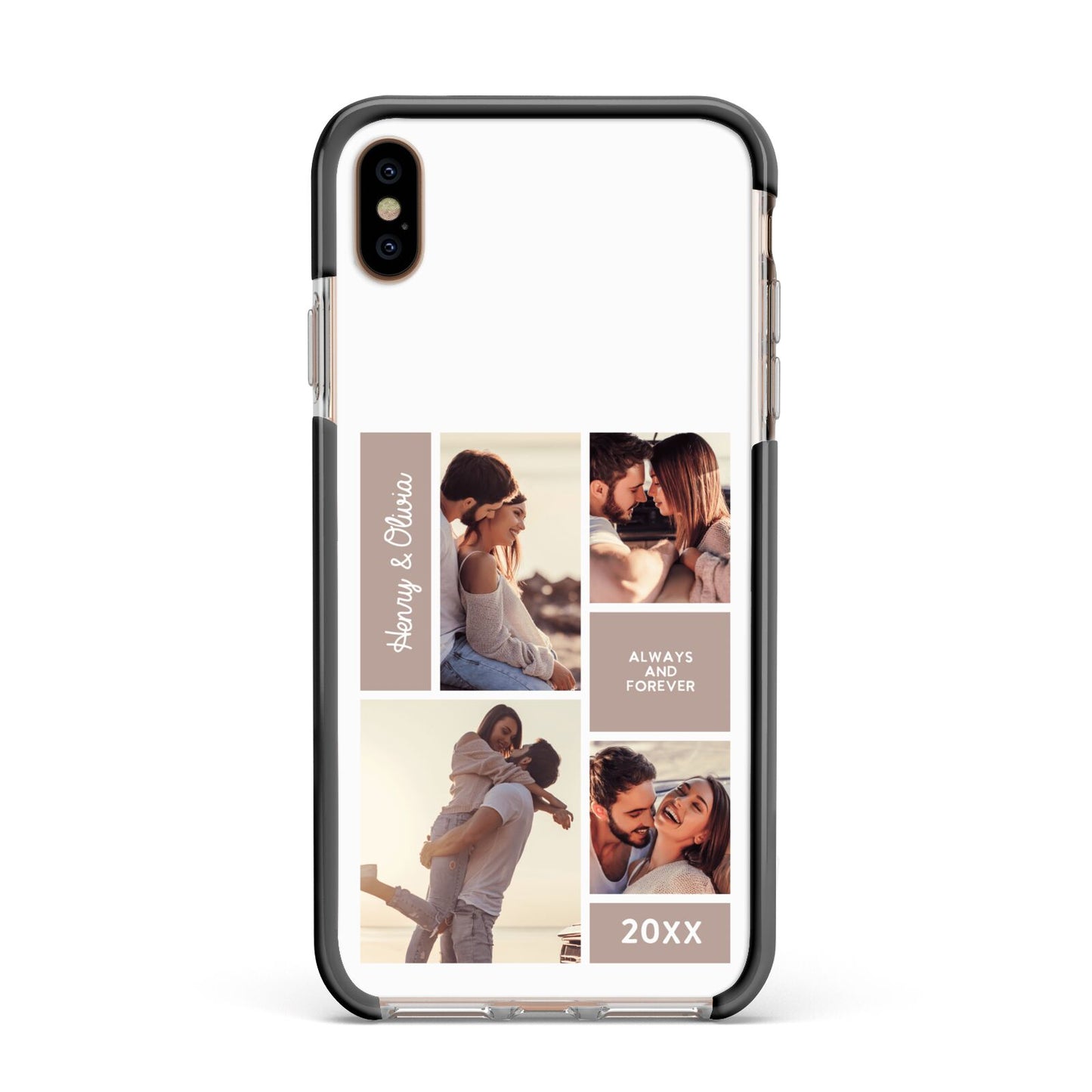 Couples Valentine Photo Collage Personalised Apple iPhone Xs Max Impact Case Black Edge on Gold Phone