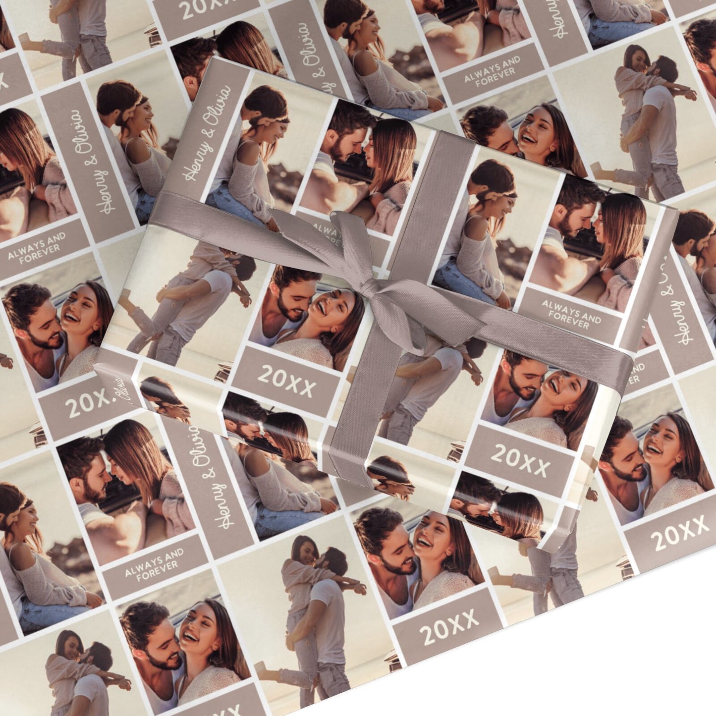 Couples Valentine Photo Collage Personalised Custom Wrapping Paper