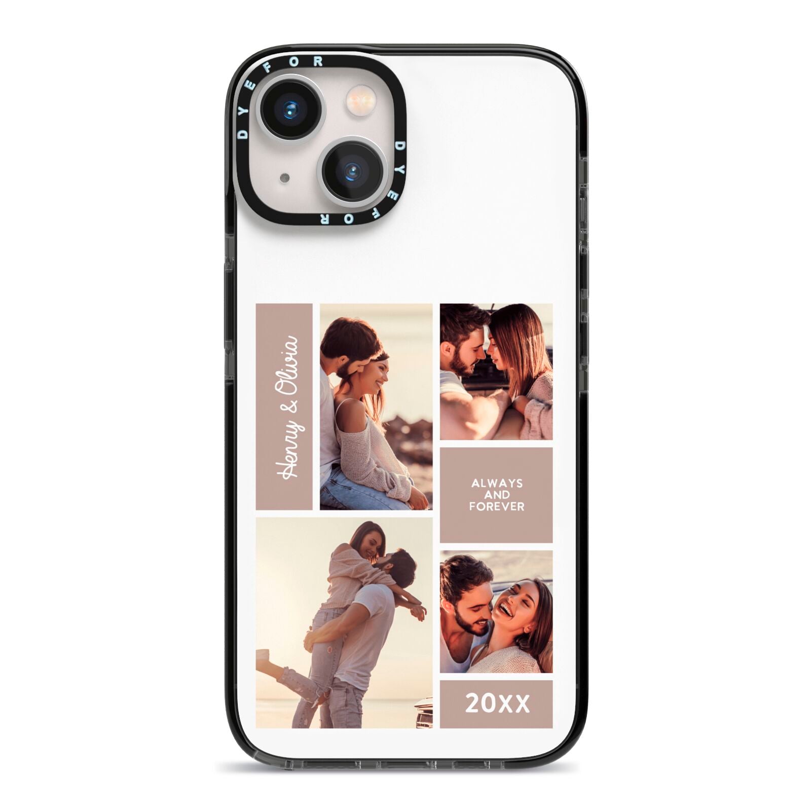 Couples Valentine Photo Collage Personalised iPhone 13 Black Impact Case on Silver phone