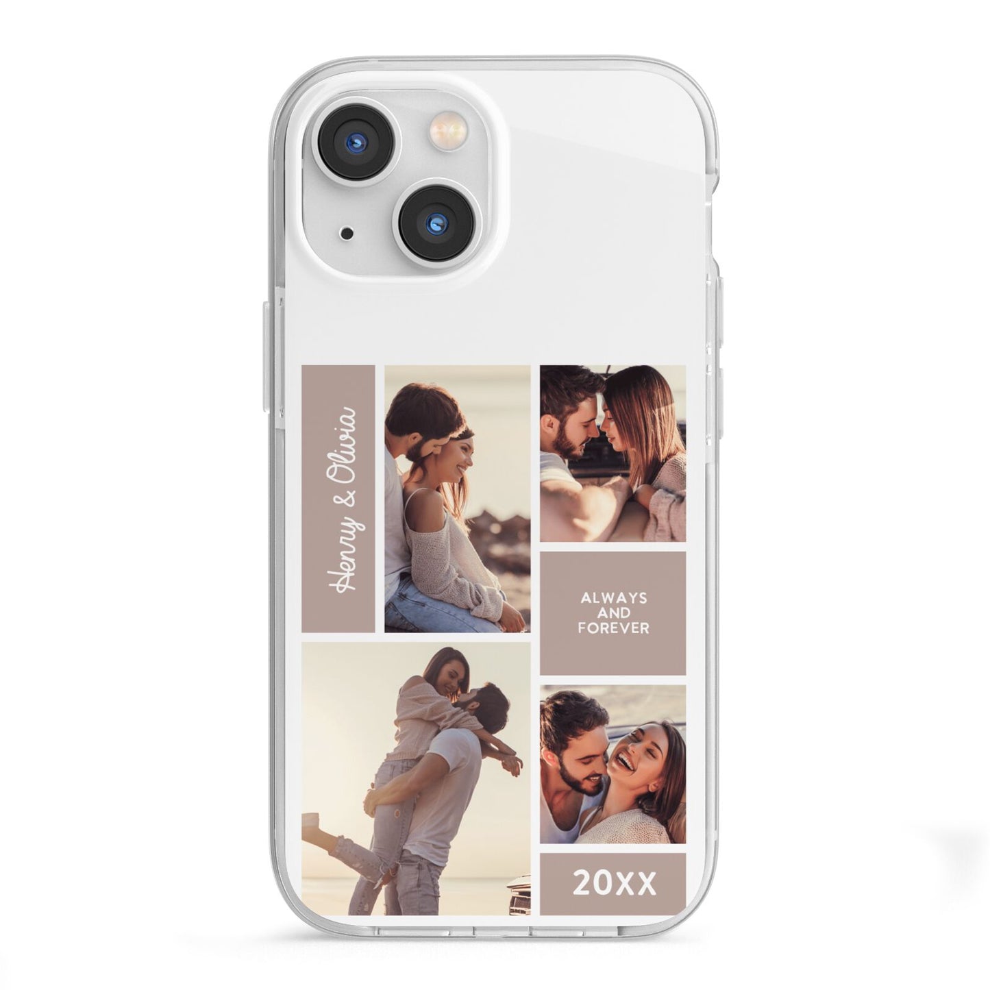 Couples Valentine Photo Collage Personalised iPhone 13 Mini TPU Impact Case with White Edges