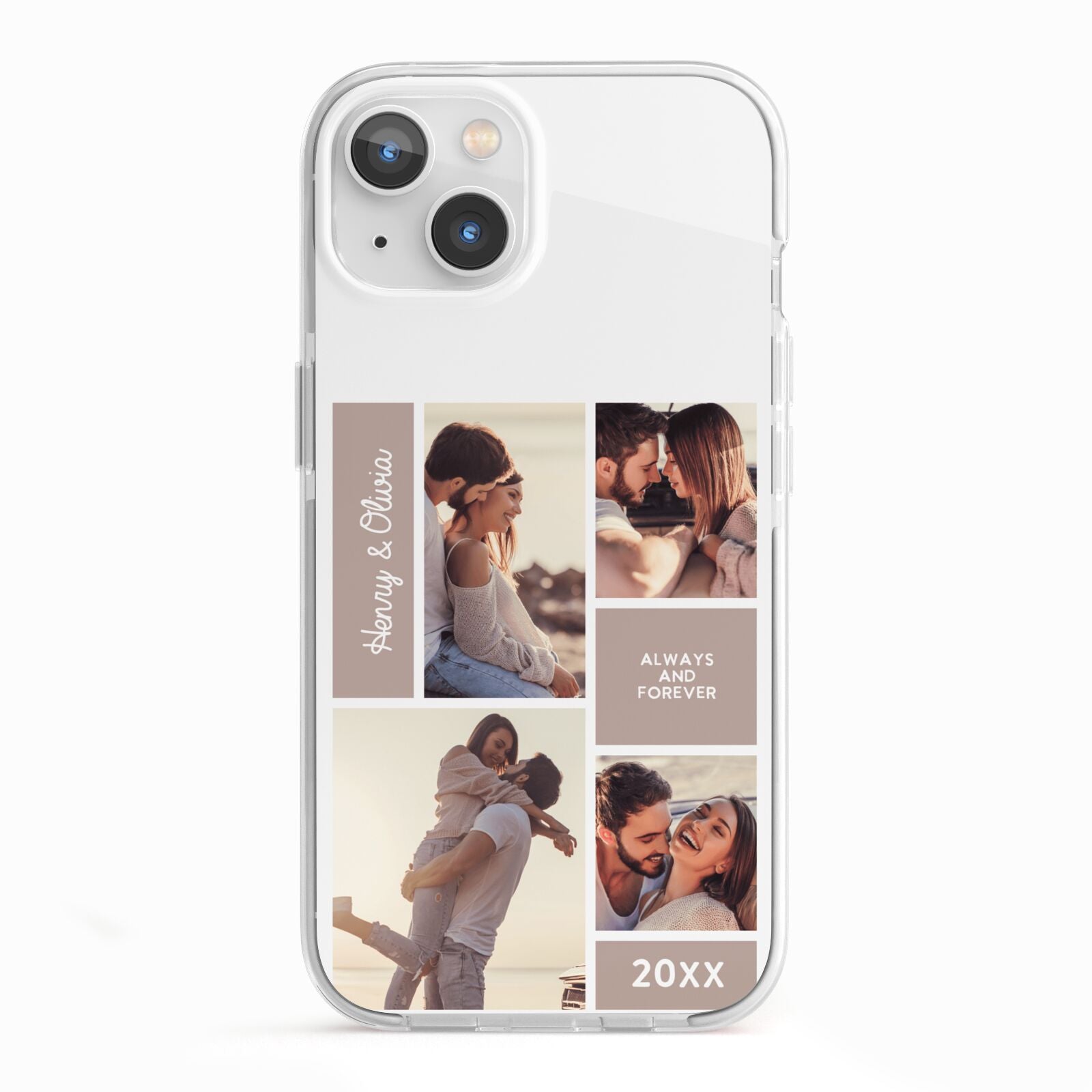 Couples Valentine Photo Collage Personalised iPhone 13 TPU Impact Case with White Edges
