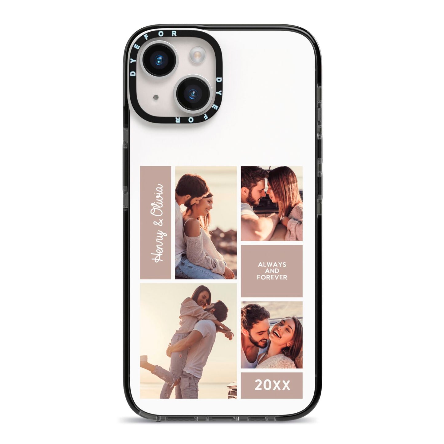 Couples Valentine Photo Collage Personalised iPhone 14 Black Impact Case on Silver phone