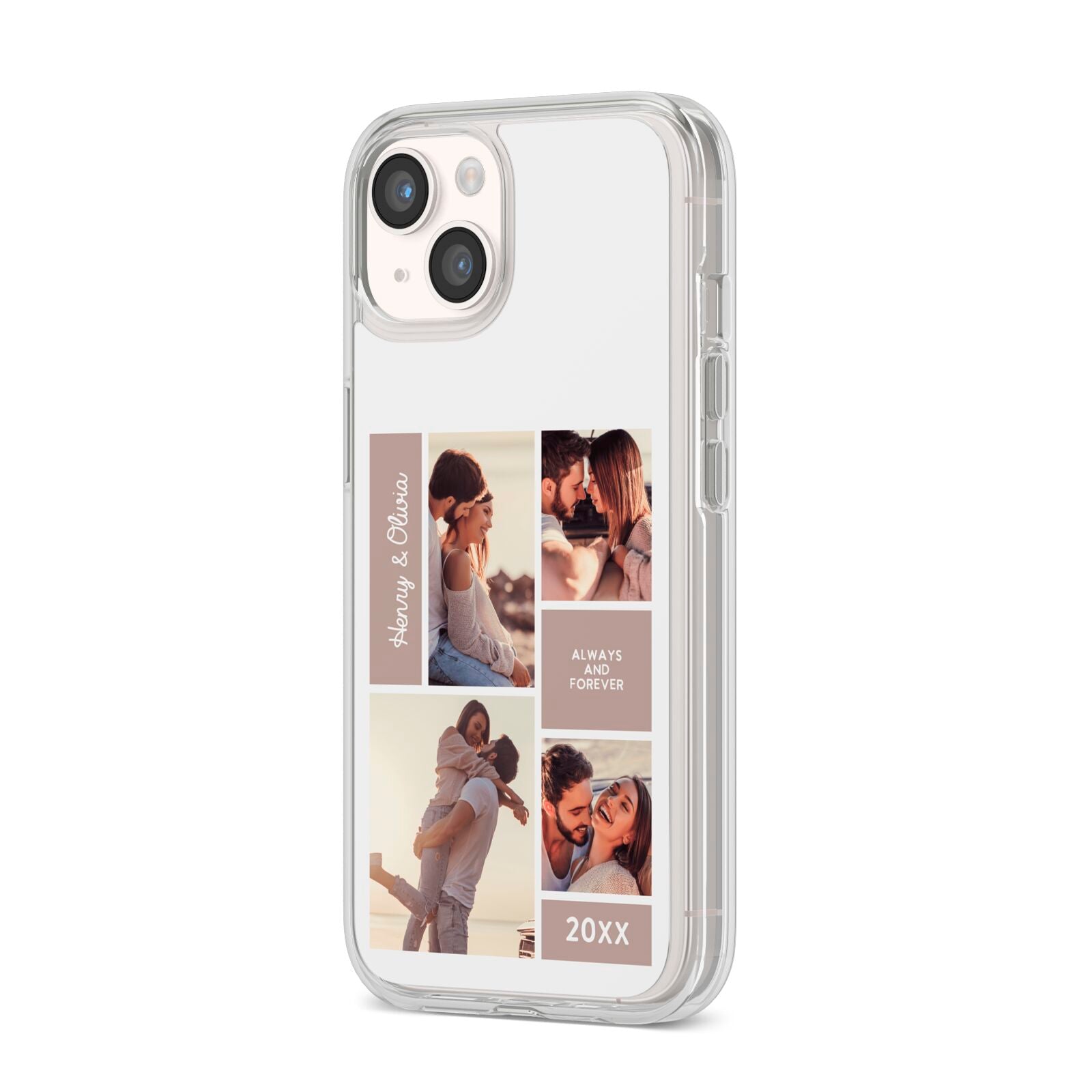 Couples Valentine Photo Collage Personalised iPhone 14 Clear Tough Case Starlight Angled Image