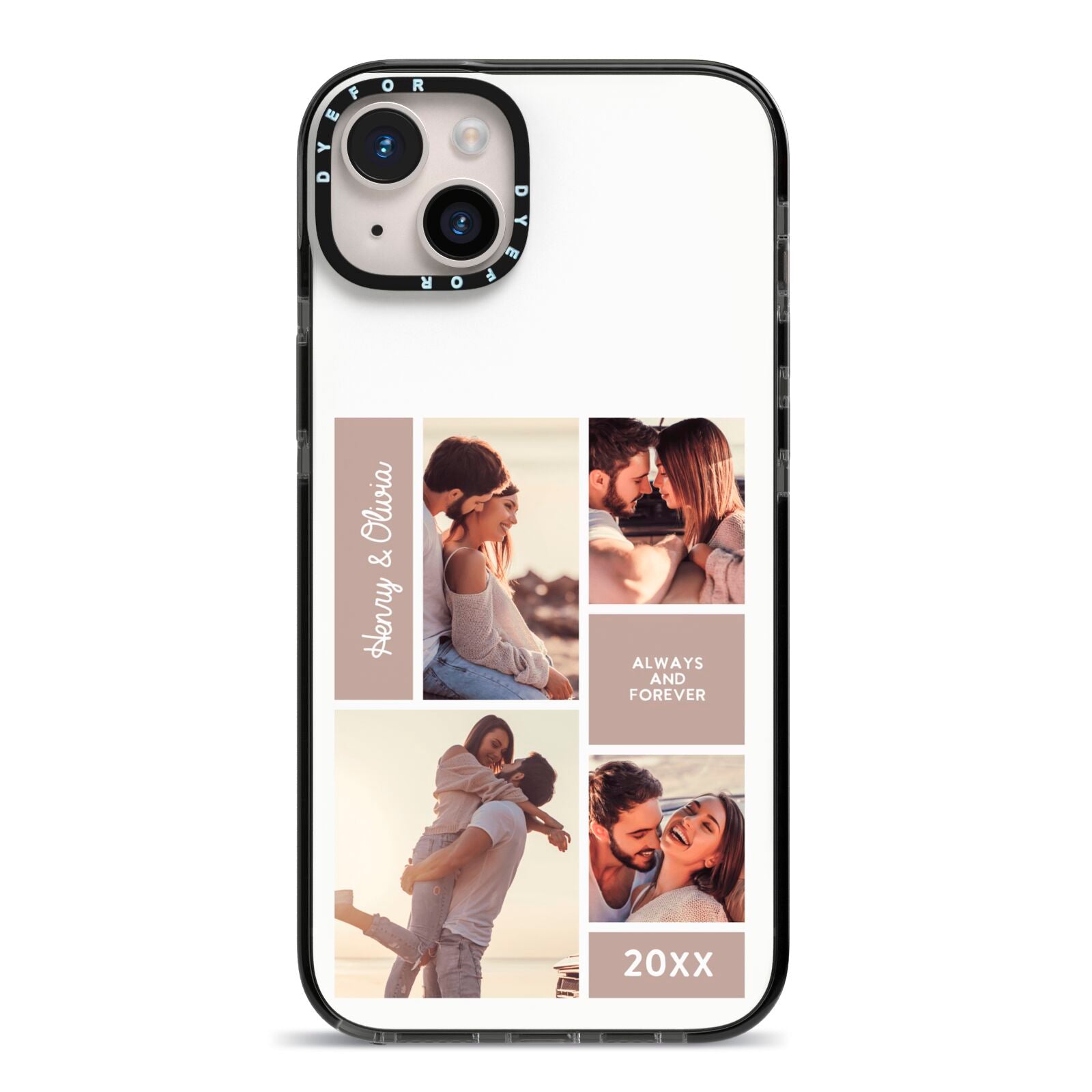 Couples Valentine Photo Collage Personalised iPhone 14 Plus Black Impact Case on Silver phone