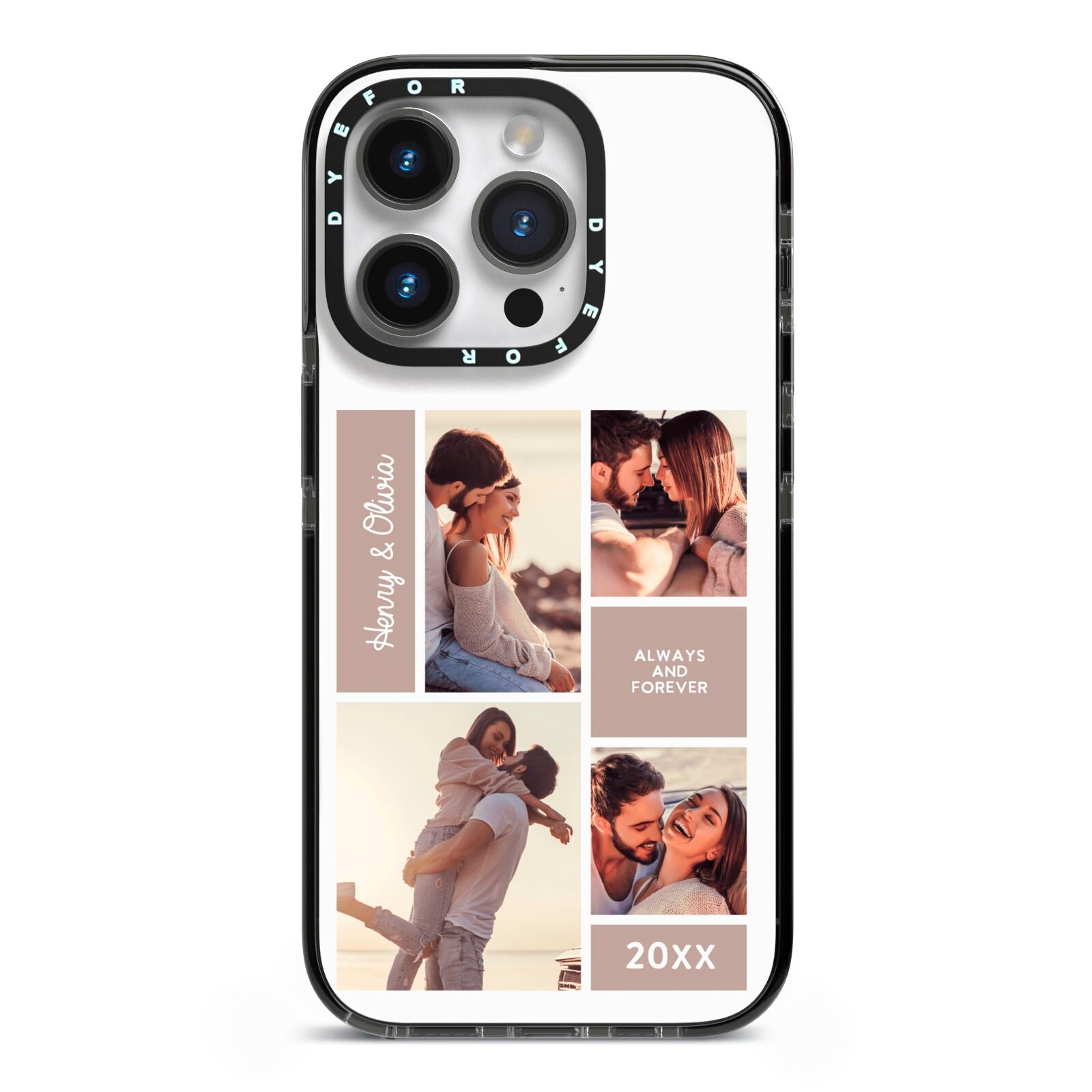 Couples Valentine Photo Collage Personalised iPhone 14 Pro Black Impact Case on Silver phone
