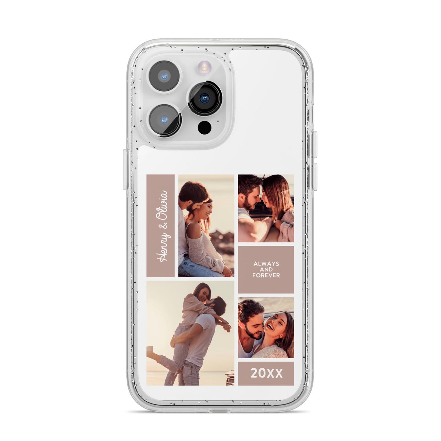 Couples Valentine Photo Collage Personalised iPhone 14 Pro Max Glitter Tough Case Silver