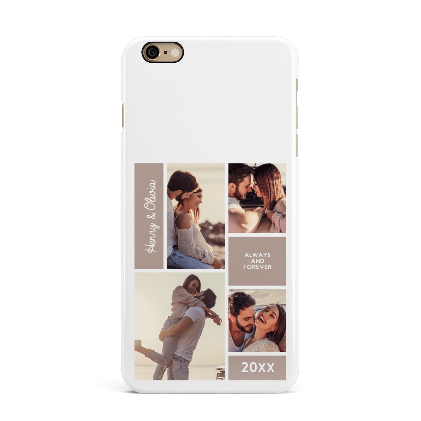 Couples Valentine Photo Collage Personalised iPhone 6 Plus 3D Snap Case on Gold Phone