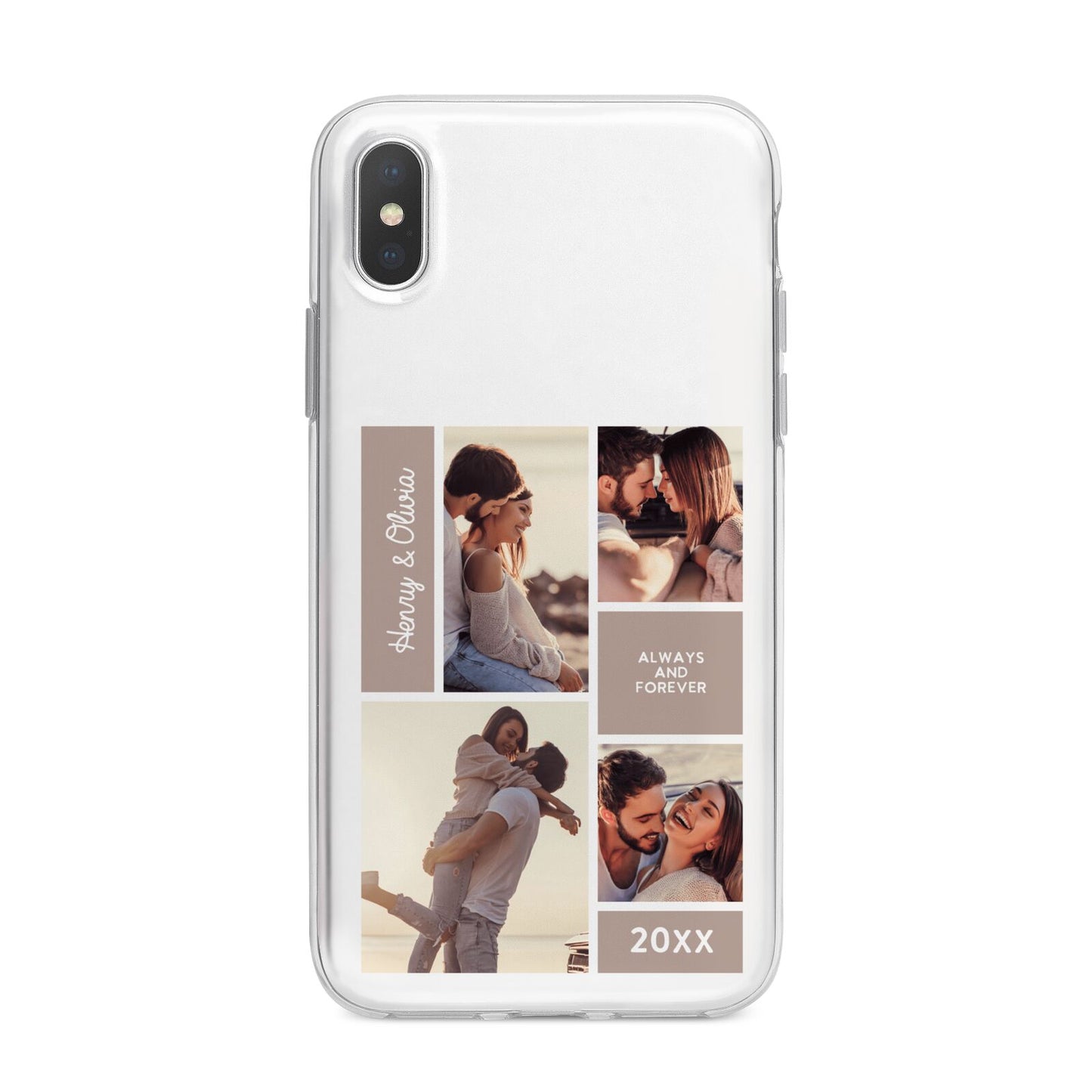 Couples Valentine Photo Collage Personalised iPhone X Bumper Case on Silver iPhone Alternative Image 1