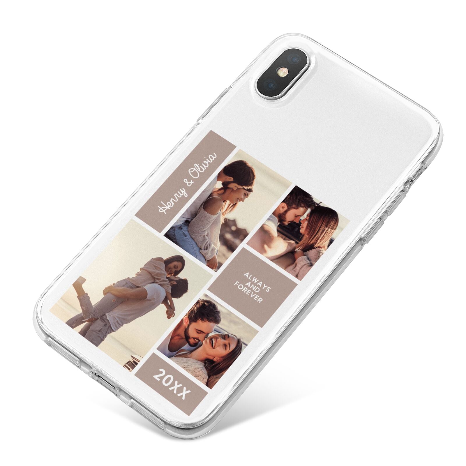 Couples Valentine Photo Collage Personalised iPhone X Bumper Case on Silver iPhone