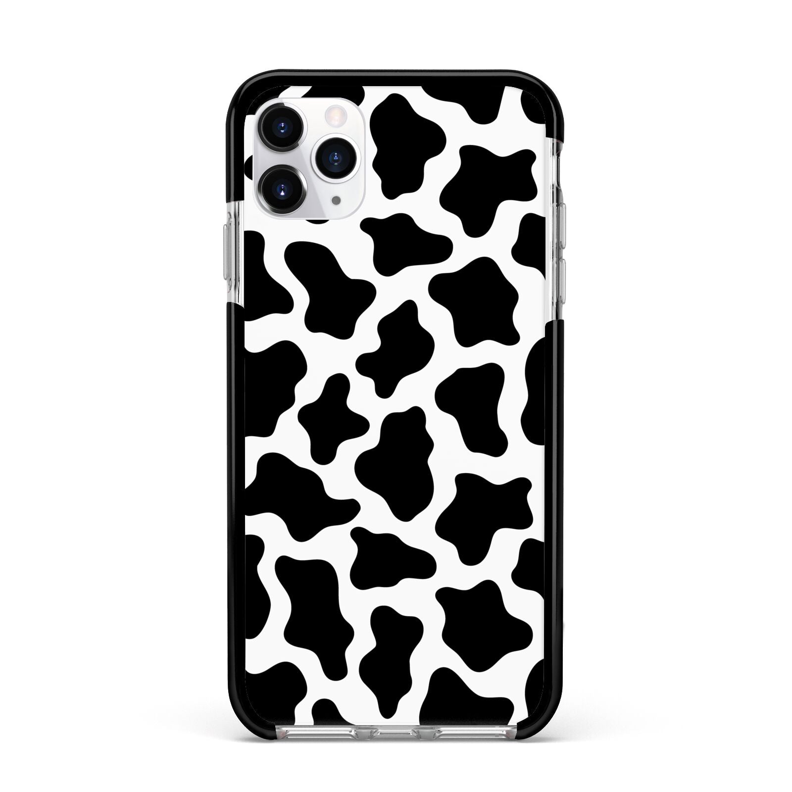Cow Print Apple iPhone 11 Pro Max in Silver with Black Impact Case