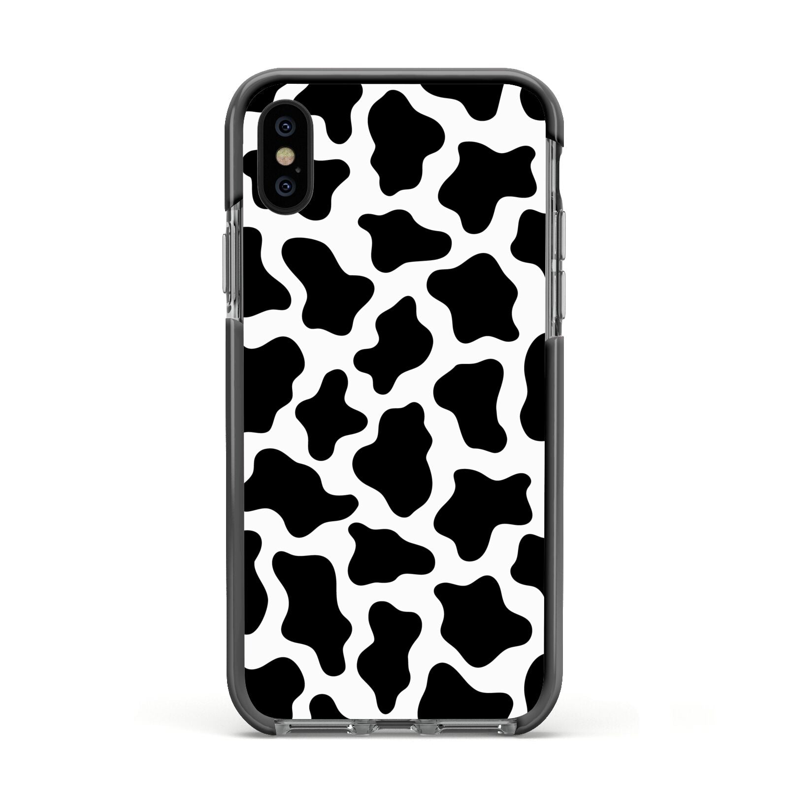 Cow Print Apple iPhone Xs Impact Case Black Edge on Black Phone