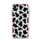 Cow Print Apple iPhone Xs Impact Case Pink Edge on Silver Phone