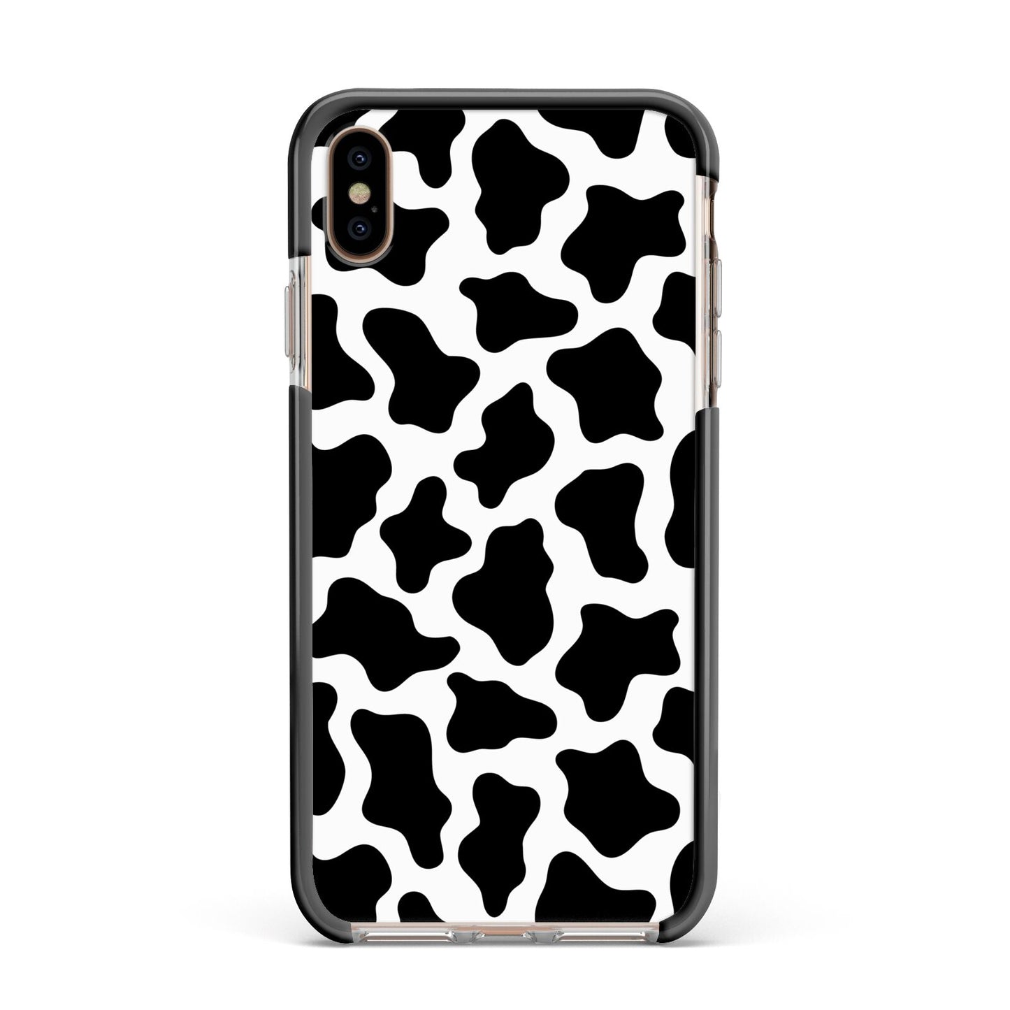 Cow Print Apple iPhone Xs Max Impact Case Black Edge on Gold Phone
