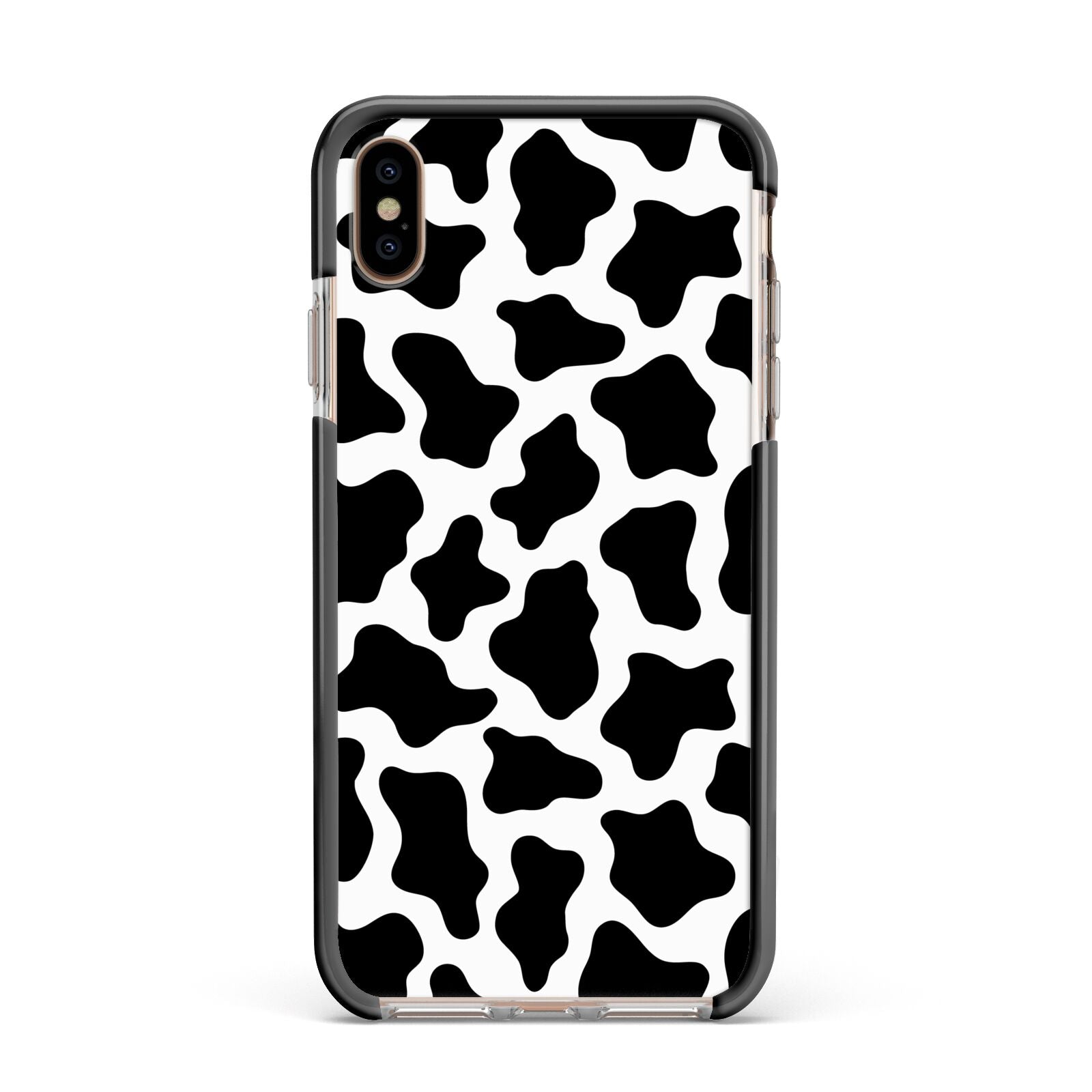 Cow Print Apple iPhone Xs Max Impact Case Black Edge on Gold Phone