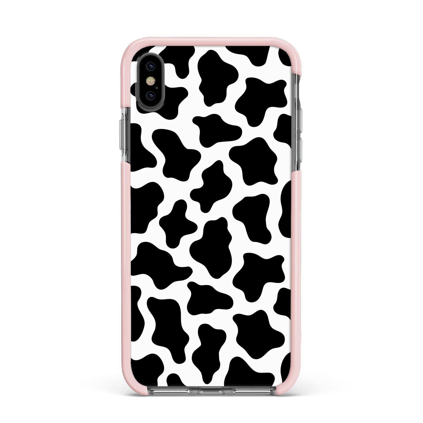 Cow Print Apple iPhone Xs Max Impact Case Pink Edge on Black Phone