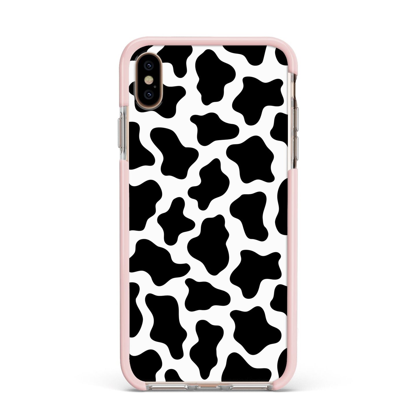 Cow Print Apple iPhone Xs Max Impact Case Pink Edge on Gold Phone