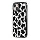 Cow Print iPhone 13 Black Impact Case Side Angle on Silver phone