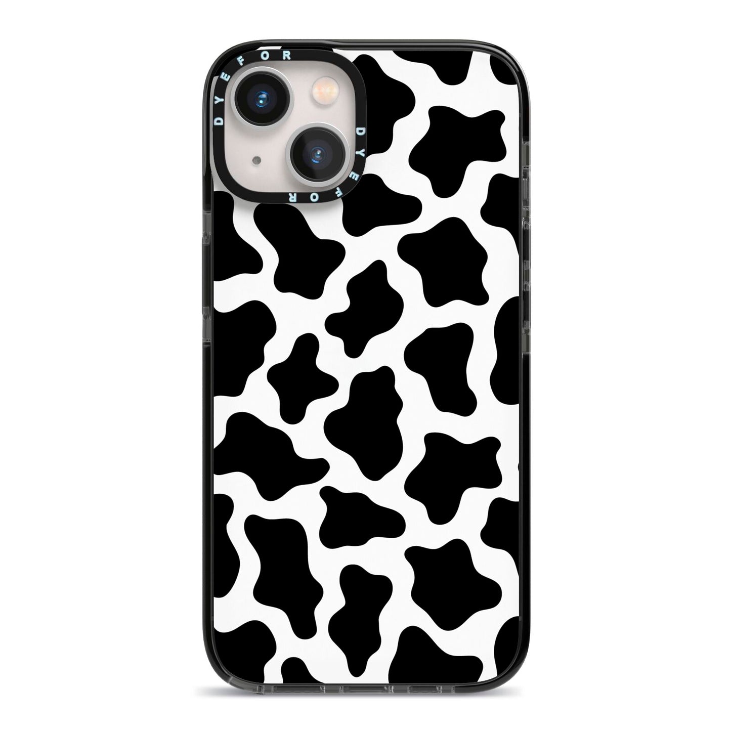 Cow Print iPhone 13 Black Impact Case on Silver phone