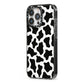 Cow Print iPhone 13 Pro Black Impact Case Side Angle on Silver phone