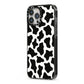 Cow Print iPhone 13 Pro Max Black Impact Case Side Angle on Silver phone