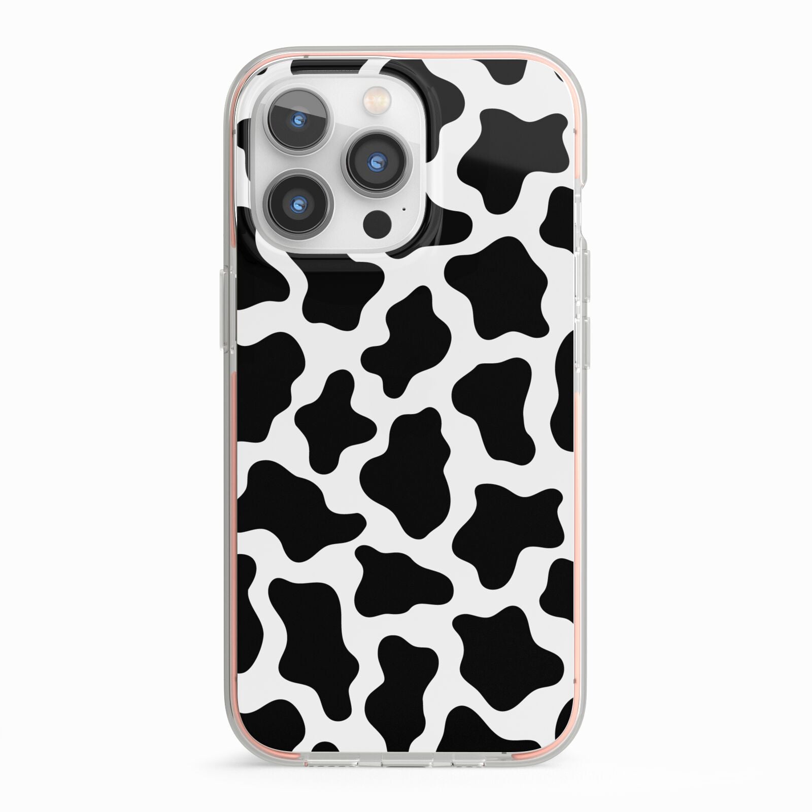 Cow Print iPhone 13 Pro TPU Impact Case with Pink Edges