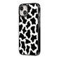 Cow Print iPhone 14 Black Impact Case Side Angle on Silver phone