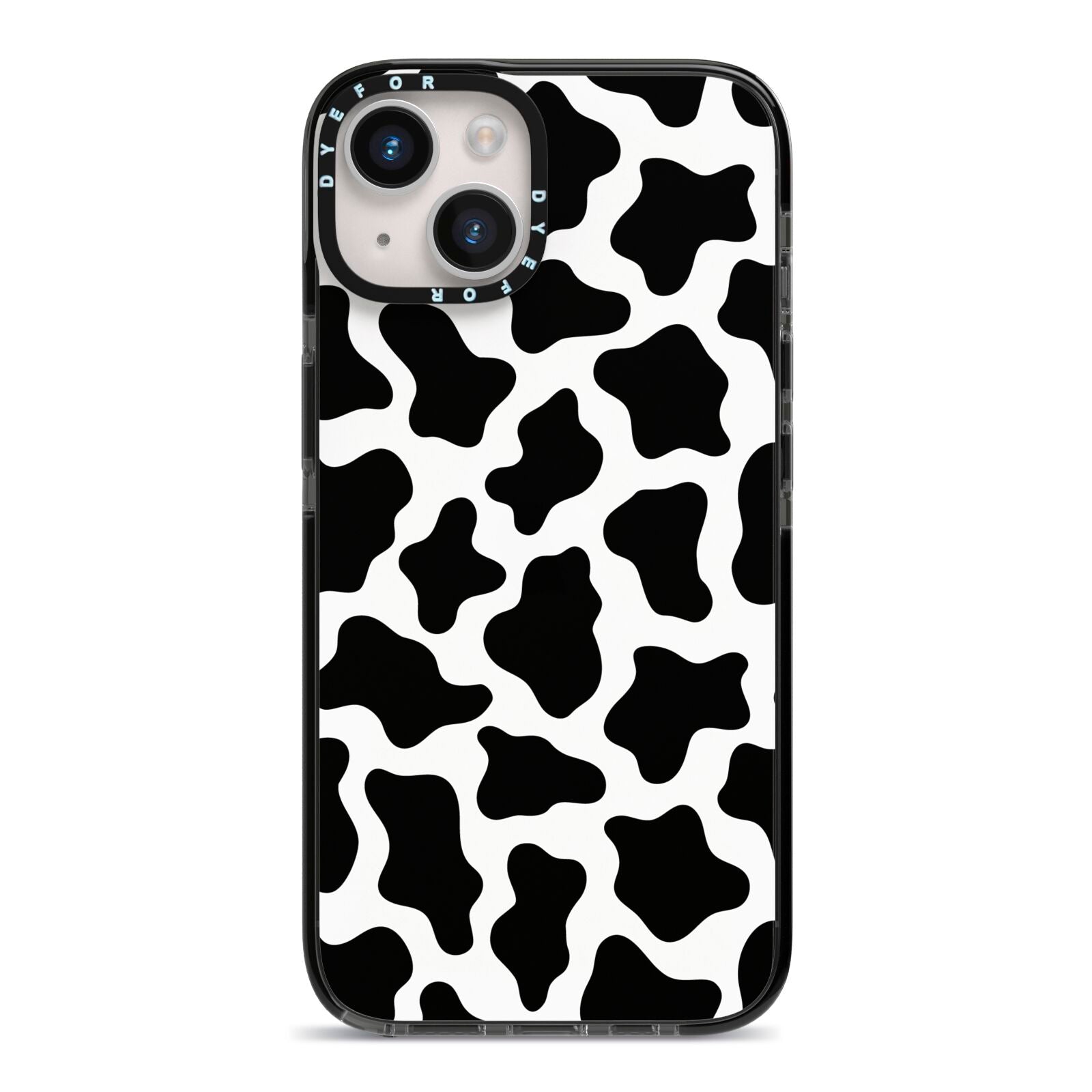 Cow Print iPhone 14 Black Impact Case on Silver phone
