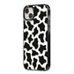 Cow Print iPhone 14 Plus Black Impact Case Side Angle on Silver phone