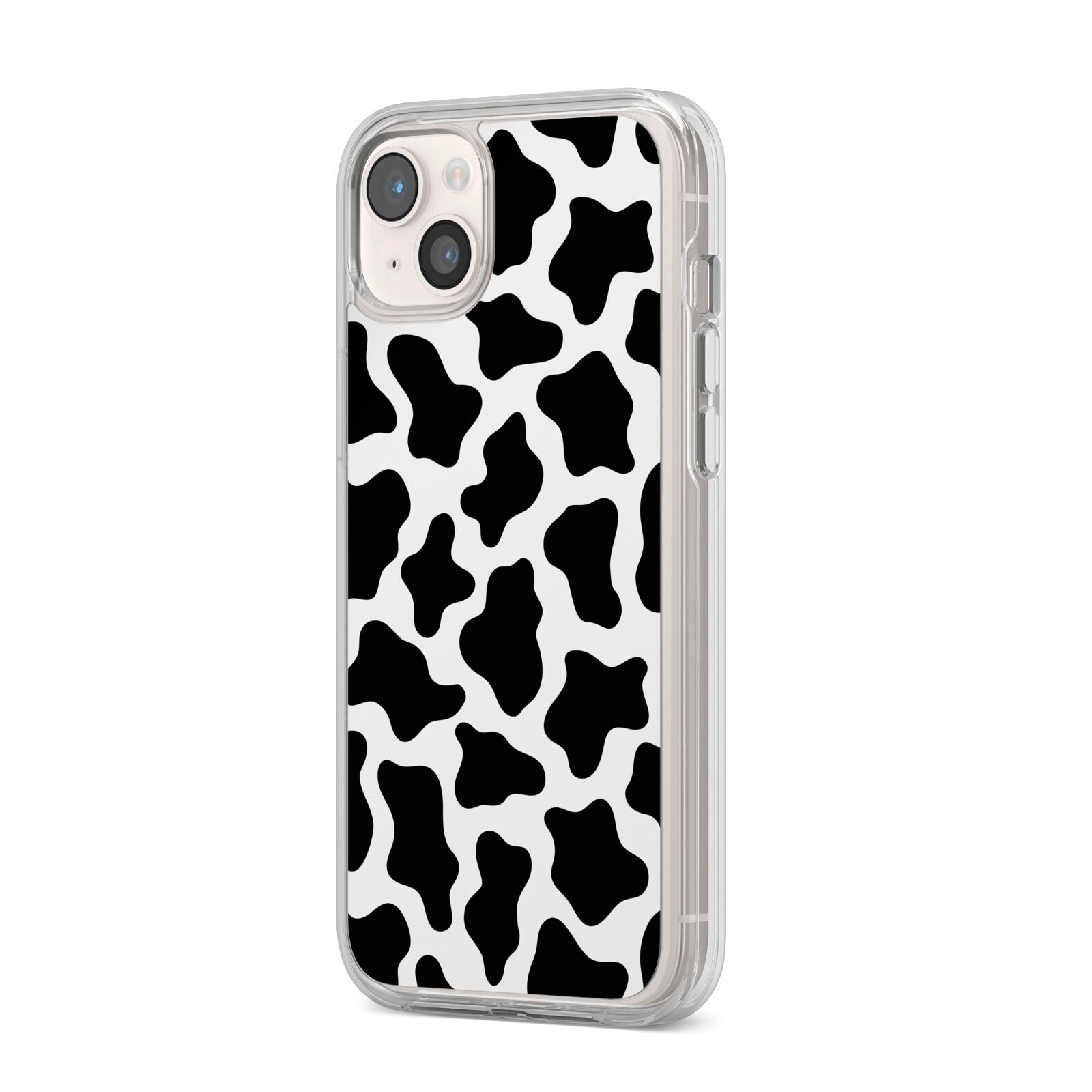 Cow Print iPhone 14 Plus Clear Tough Case Starlight Angled Image