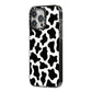 Cow Print iPhone 14 Pro Max Black Impact Case Side Angle on Silver phone