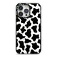 Cow Print iPhone 14 Pro Max Black Impact Case on Silver phone