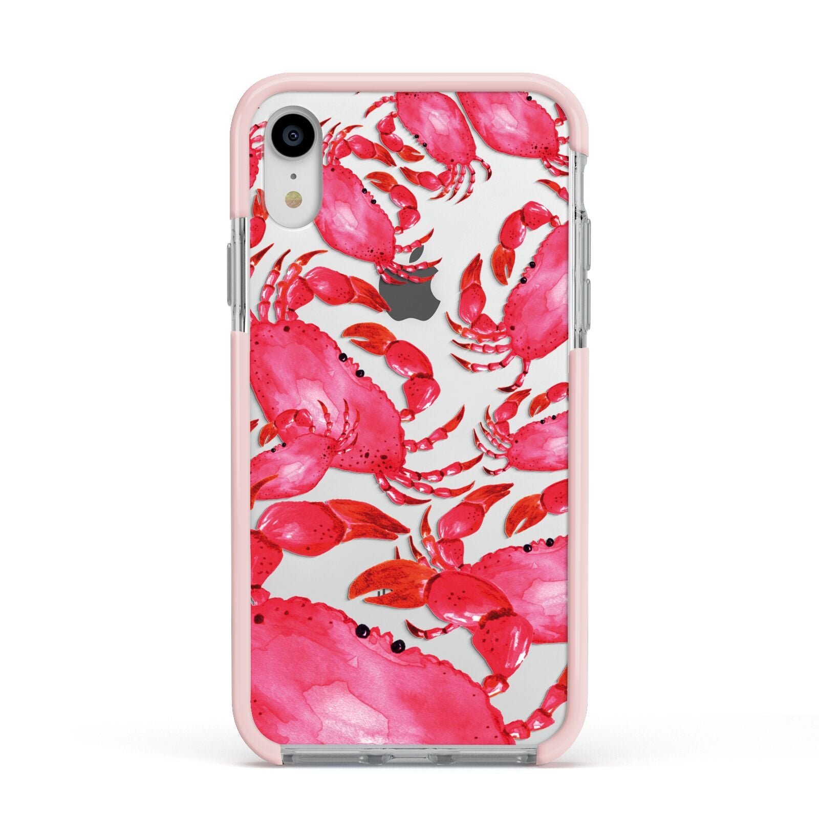 Crab Apple iPhone XR Impact Case Pink Edge on Silver Phone