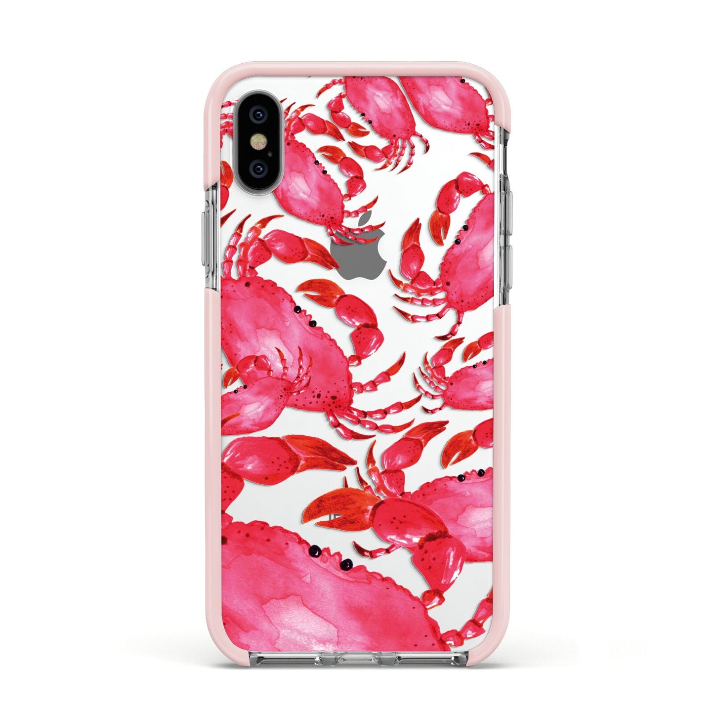Crab Apple iPhone Xs Impact Case Pink Edge on Silver Phone